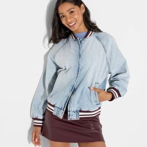 NWT Women's Medium Wash Denim Bomber Jacket